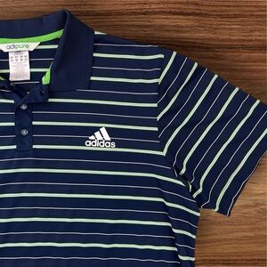 Adidas Men’s AdiPure Golf Polo. Blue - Green/White Stripes. Size 2XL
